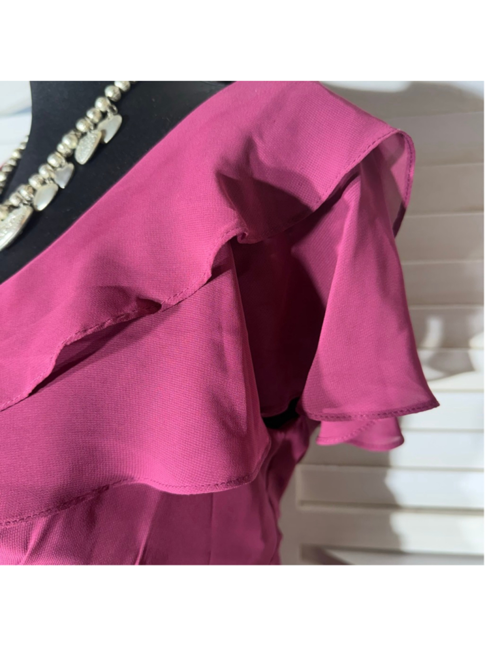 Vintage chiffon top ruffled V-neck beaded cocktail wedding guest Coquette - Picture 9 of 12